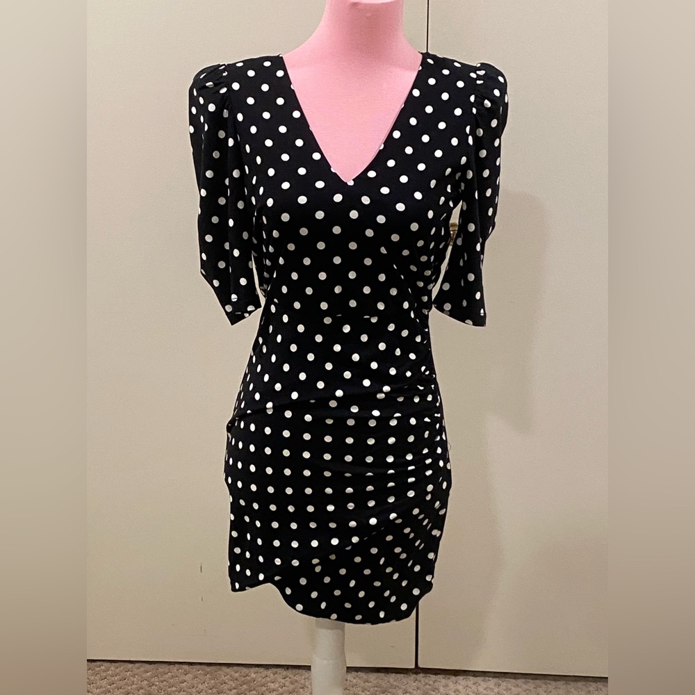 Alice + Olivia Black Dress with White Polka Dots